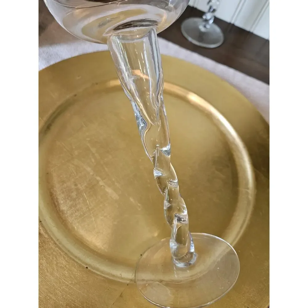 2 Vintage Glass Candlestick Spiral Twist Rope Long Stem Candle Holder Handblown